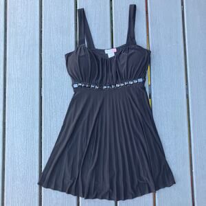 Black pleated babydoll tank top with beaded underbust, vintage Y2K Body Central